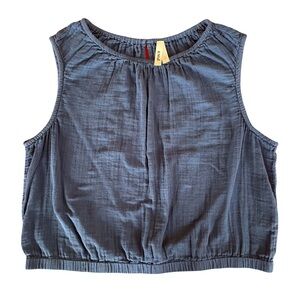 Pact Organic Coastal Double Gauze Bubble Hem Sleeveless Top, Navy L